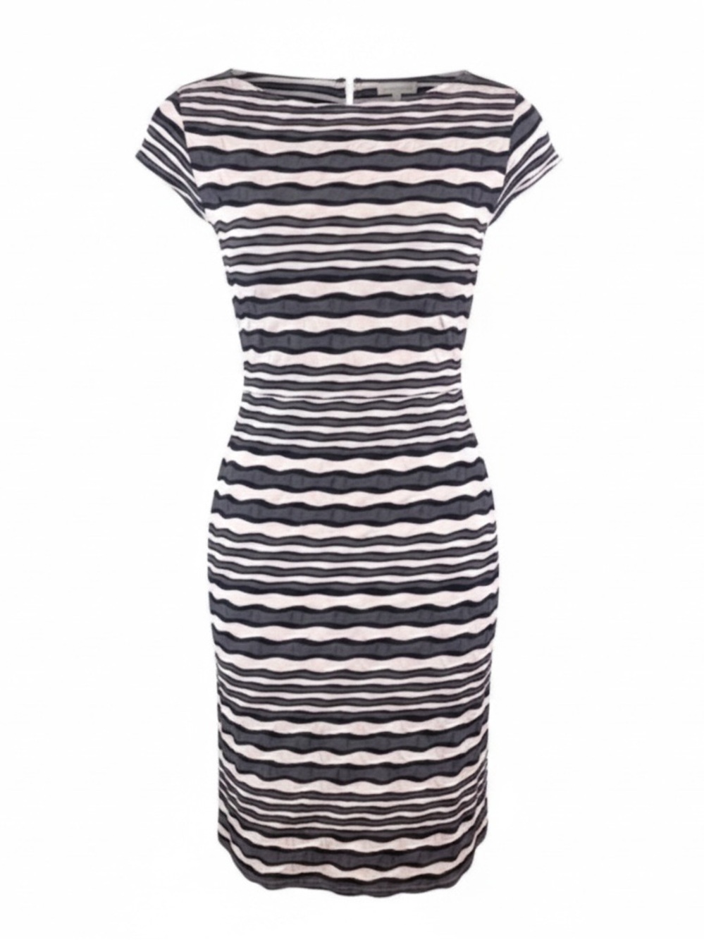 Sharagano 14‎ black/white stripe textured short sleeve crew neck shift dress